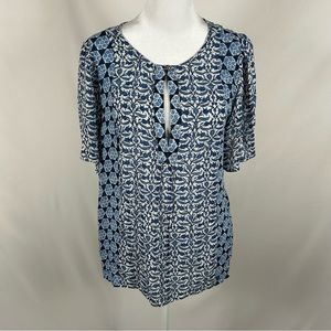 Lucky Brand Blue White Short Sleeve Viscose Blouse Size Small